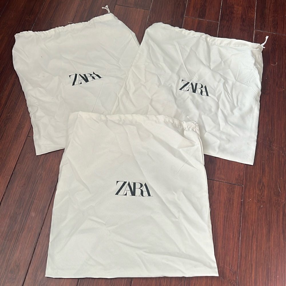 3 Smaller ZARA Dustbags - White Cloth Bags - Drawstring Closure